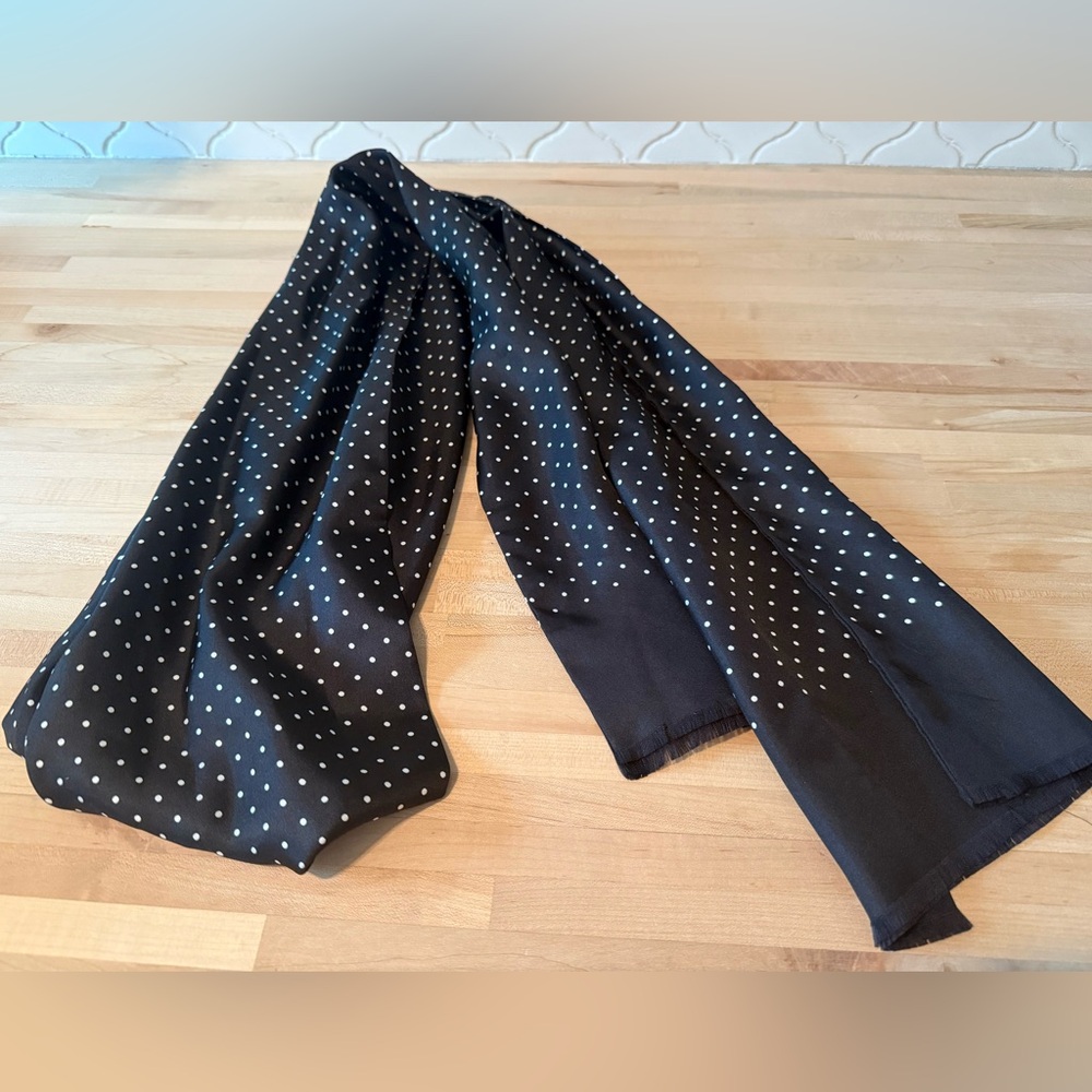 Silk Blend Black Polka Dot Scarf